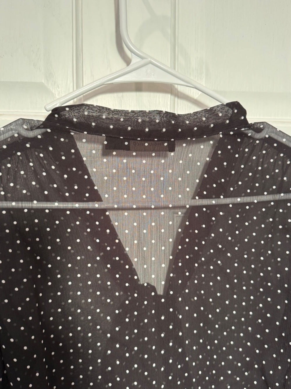 The Limited XS Sheer Polka Dot Blouse Tie Neck Chic Office Top - Picture 7 of 14